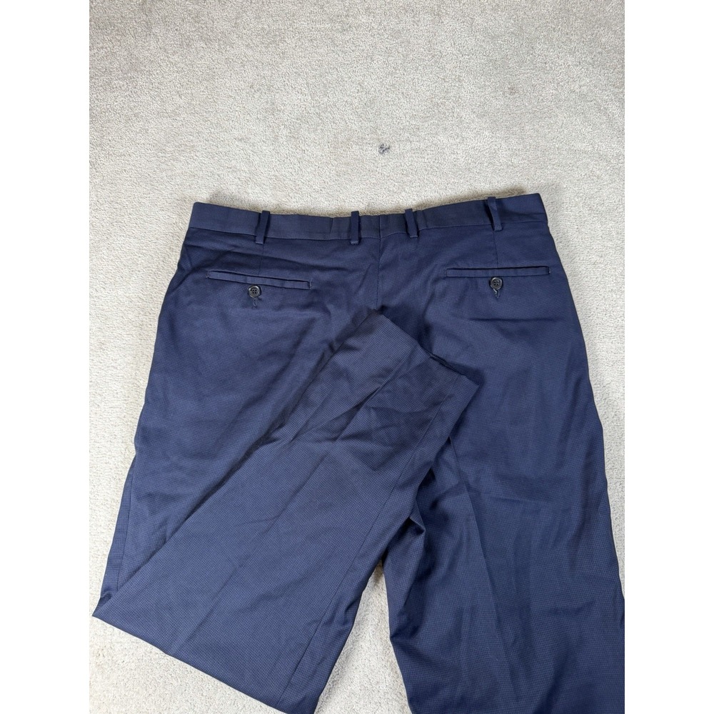 Peter Millar Navy Micro Check Dress Pants Flat Front Straight Leg‎ 38x29